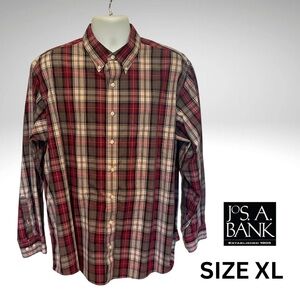 Jos. A. Bank Men's Red Plaid Shirt. Size XL